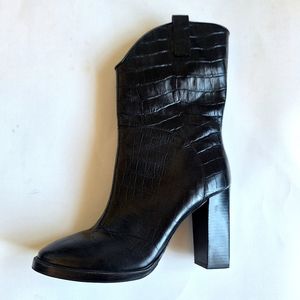 SIGERS0N MORRISON Croc Embossed Black Leather High Heel Boot Size 8.5